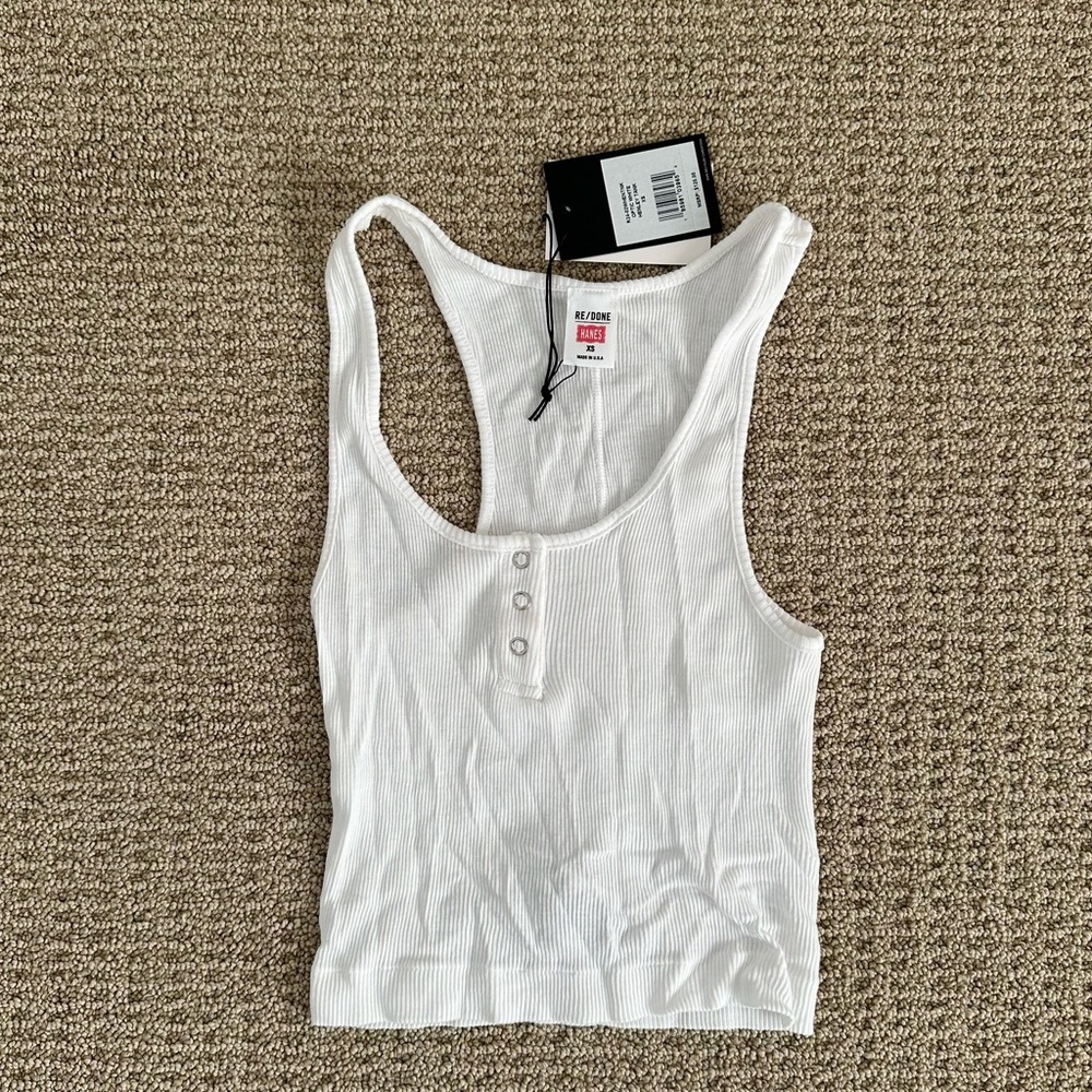 Re/Done x Hanes White Cropped Tank Top with Buttons (Never Been Worn Before)